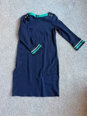 Talbots Navy Long Sleeve Dress with Green Trim